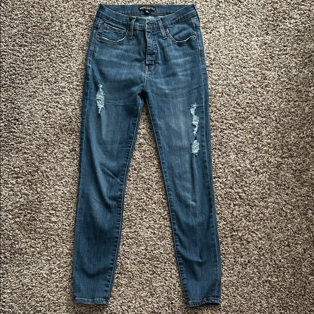 J. Crew Medium Blue Distressed Skinny Jeans